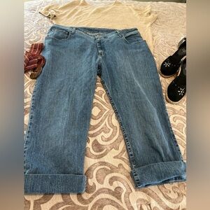 Crop Jeans Women's 24WP Relaxed Fit Blue Cuffed Cotton Stretch